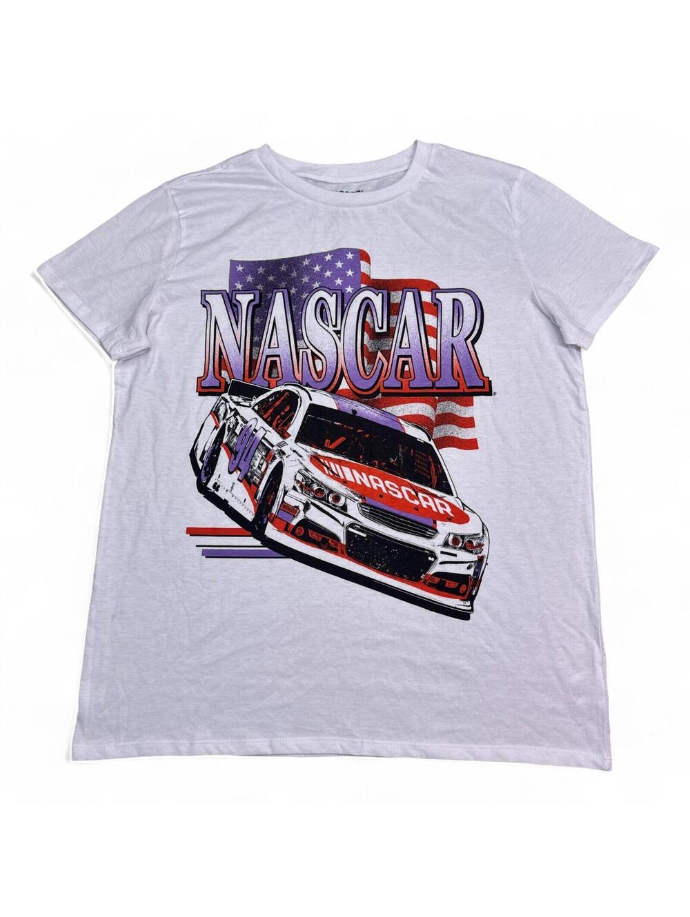 Official NASCAR Tee Shirt Adult Size Large White Vintage Style Retro Big Logo